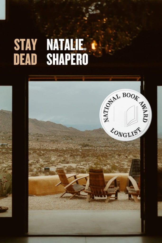 STAY DEAD by Natalie Shapero. Cover depicts a dirt patio looking out onto desert. 